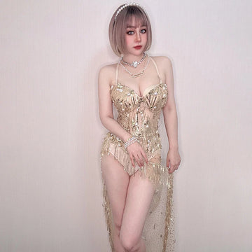 Gold Tassel Showgirl Performance Bodysuit