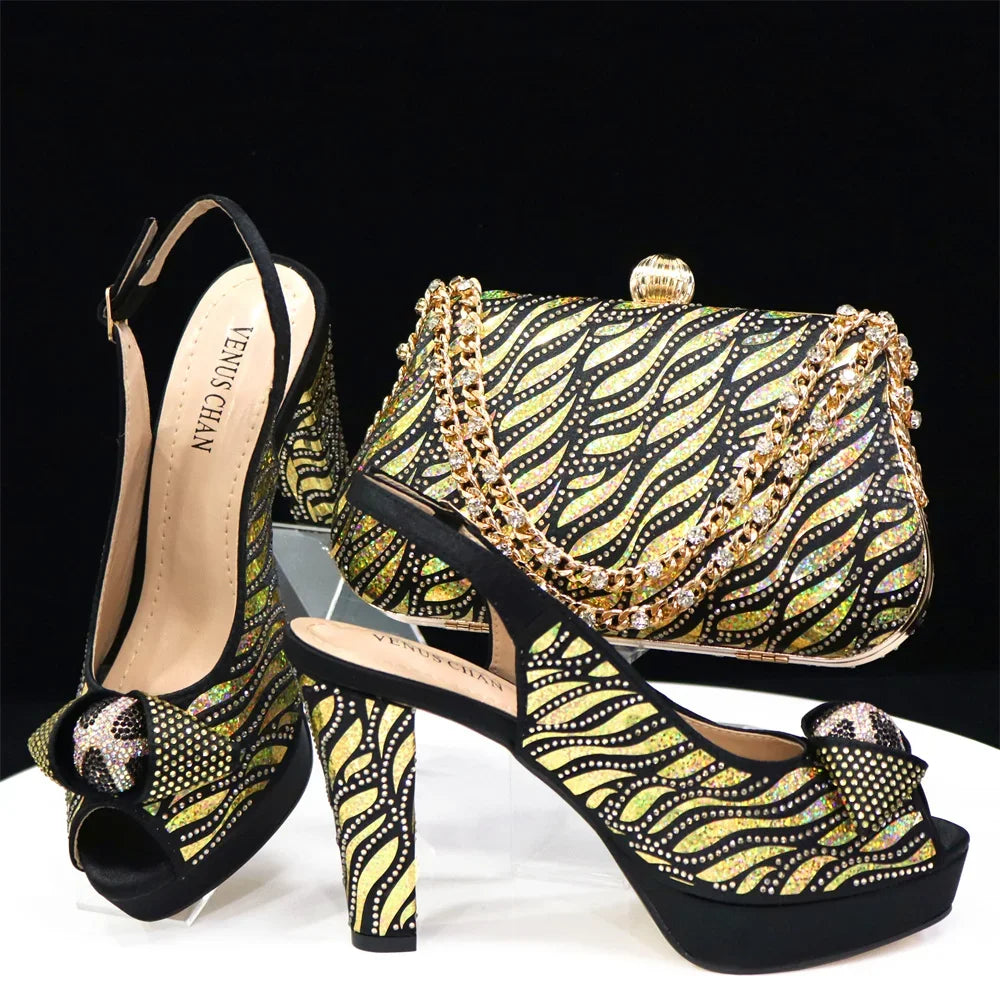 Peep Toe Shoes with Matching Bag Set