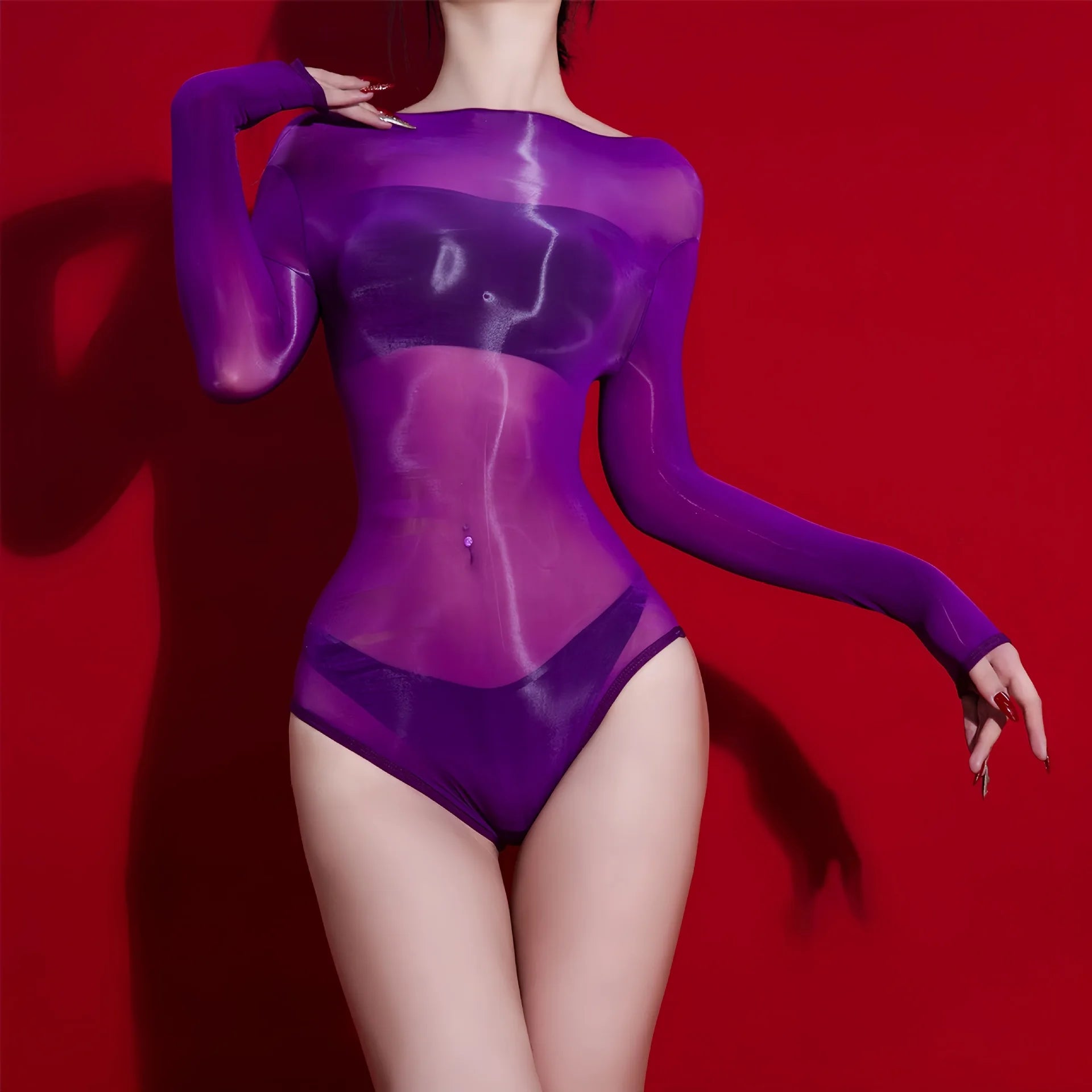 Sexy Women 5D 912 PIN Oil Glossy Shiny High Cut Bodysuit Sheer See Through Yoag Shapping Tight Stain Smooth Elastic Maid Leotard