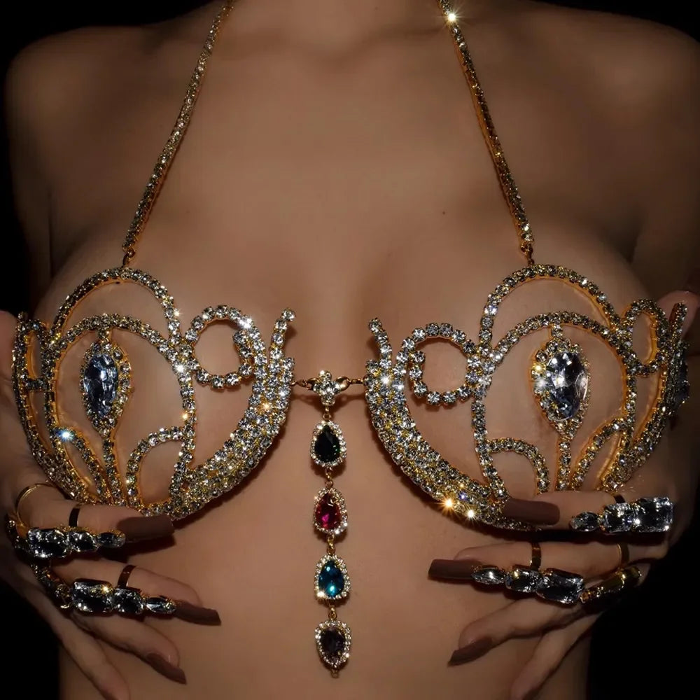 Teardrop Rhinestone Bra Chain Top