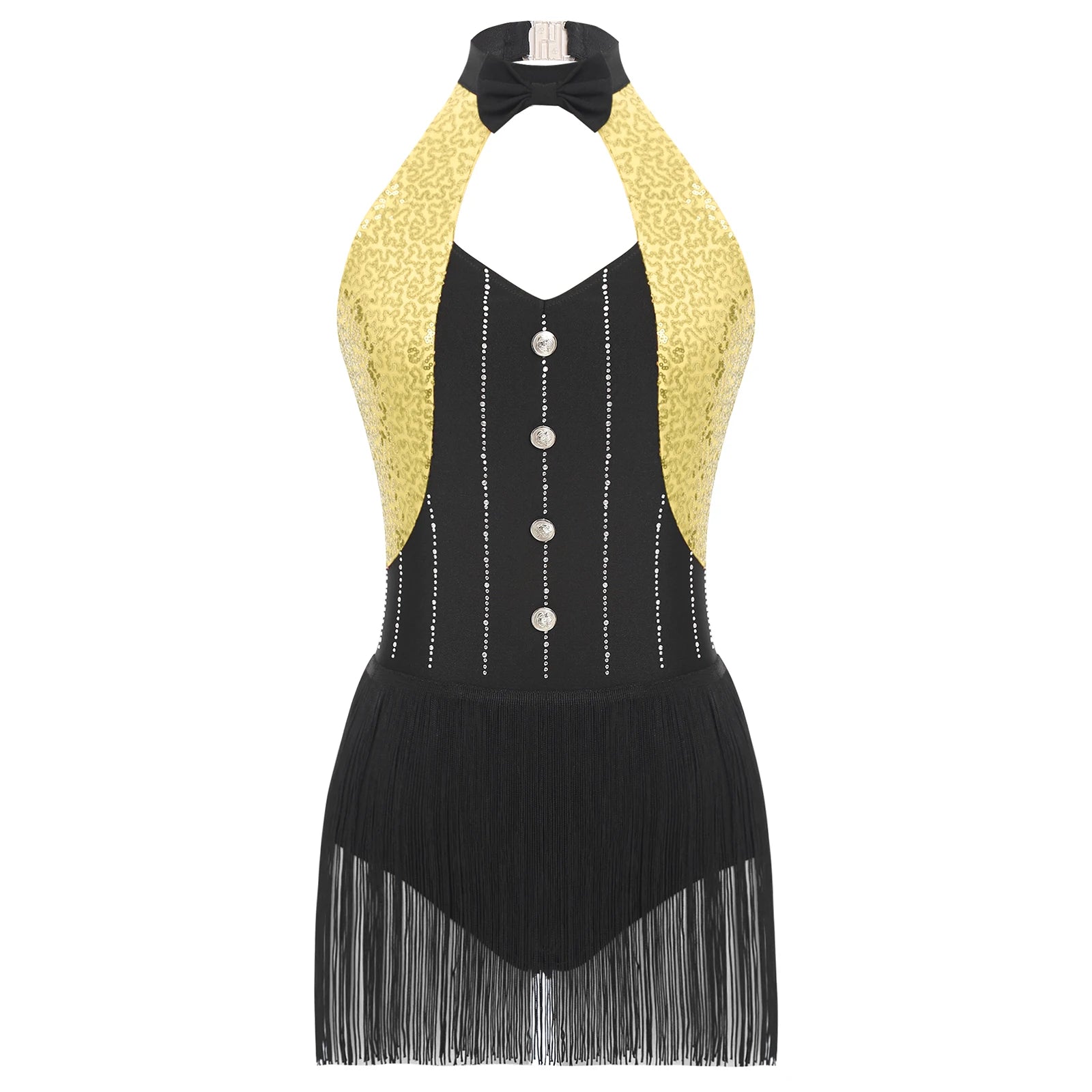 The Stardust Tuxedo Tassel Bodysuit – Luxury Sequins & Rhinestone Showgirl Leotard