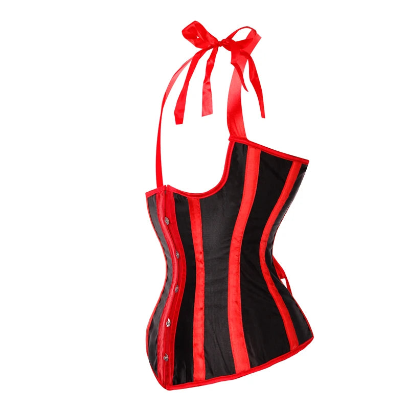 Gothic Striped Satin Halter Underbust Corset Vest 12 Spiral Steel Bones Bustier