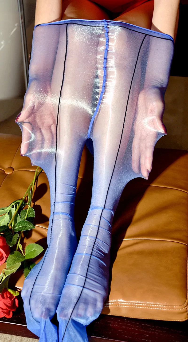 1D Ultra-Thin Oil Glossy Hollow-Out Sheer Shaping Pantyhose Shiny Tights