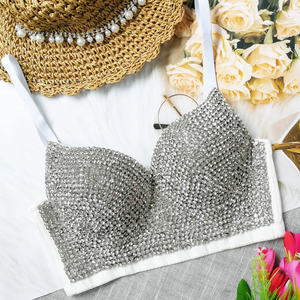 Colored Rhinestone Longline Costume Bra