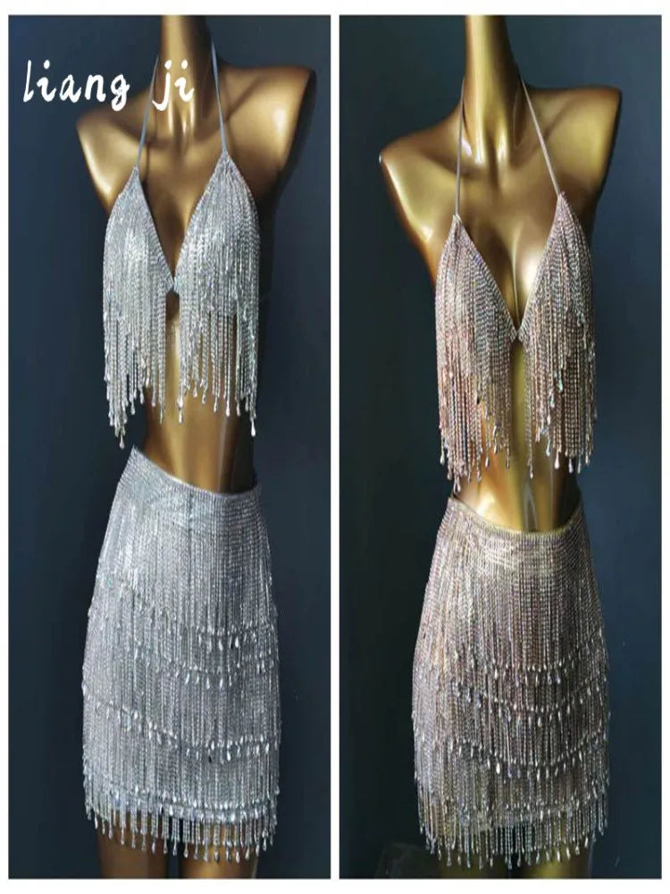 Halter Crystal Tassel Bra Body Chain