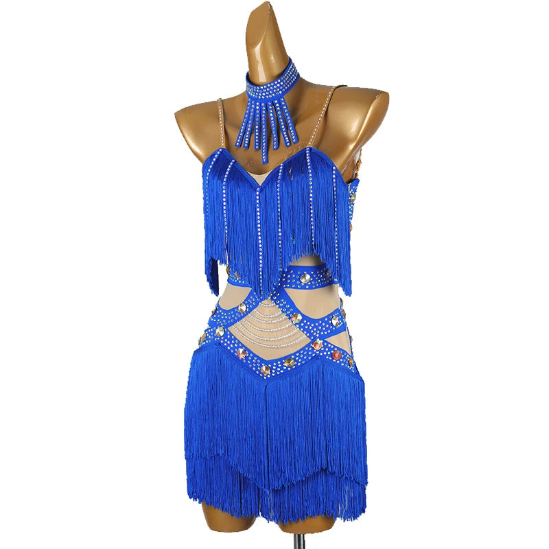 Professional Latin Dance Competition Dress & Tassel Fringe Performance Outfit