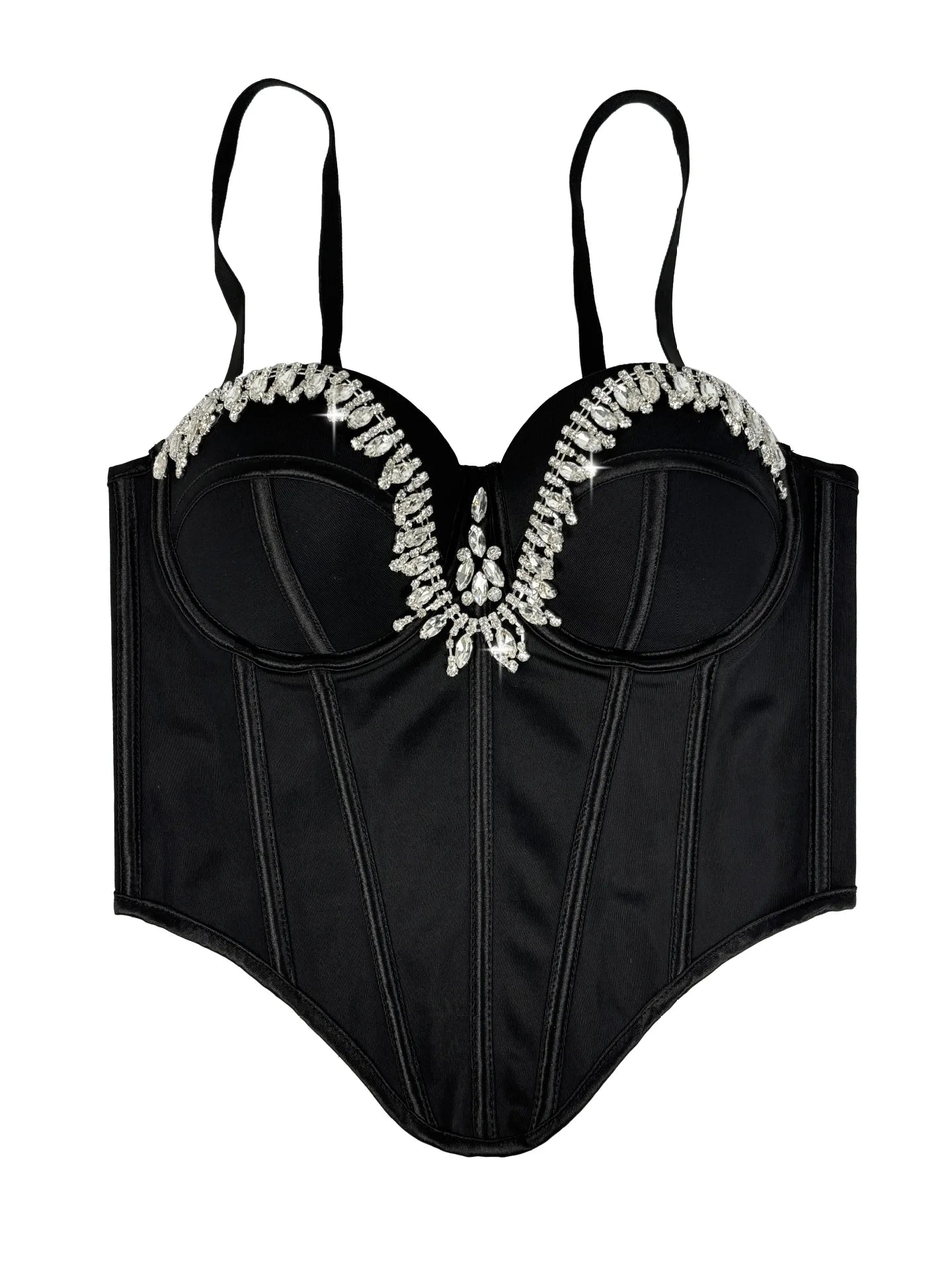 Rhinestone Embroidered Denim Bustier Corset Crop Top Stage Bralette