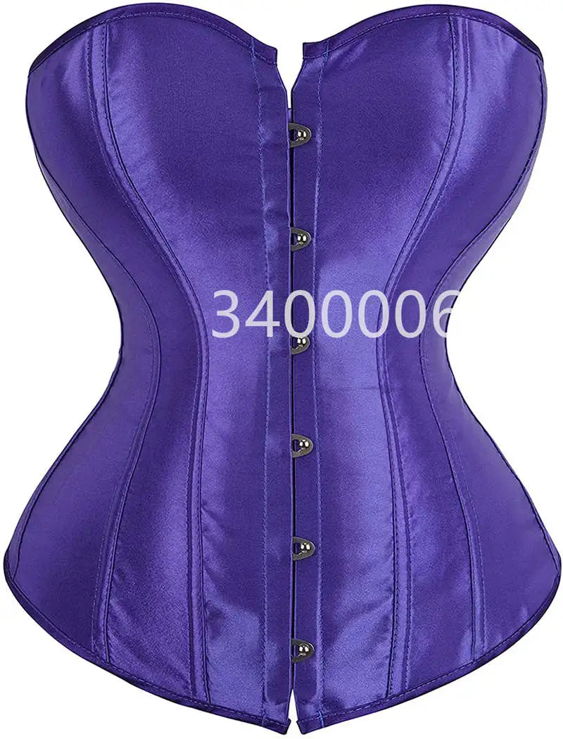 Vintage Overbust Corset Plus Size Satin Lace-Up Bustier Top