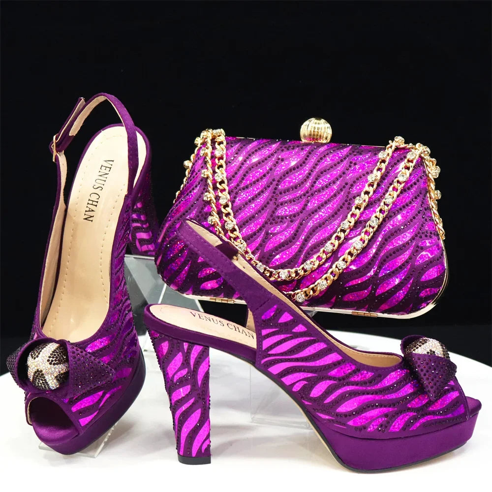 Peep Toe Shoes with Matching Bag Set