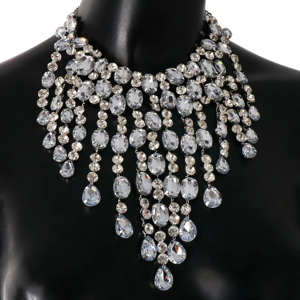 Oversized Rhinestone Fringe Choker Necklace