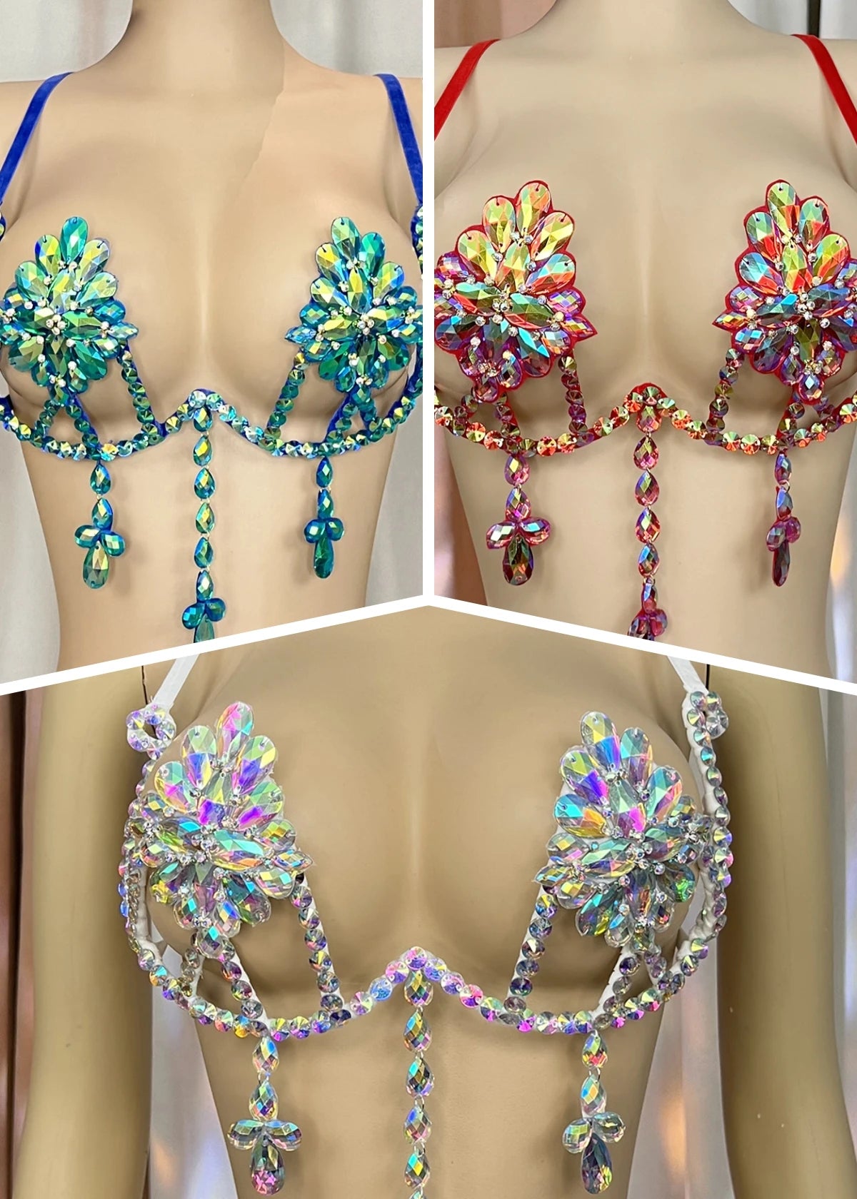 Sparkly Samba Carnival Rhinestone Wire Bra Handmade Stage Costume Top