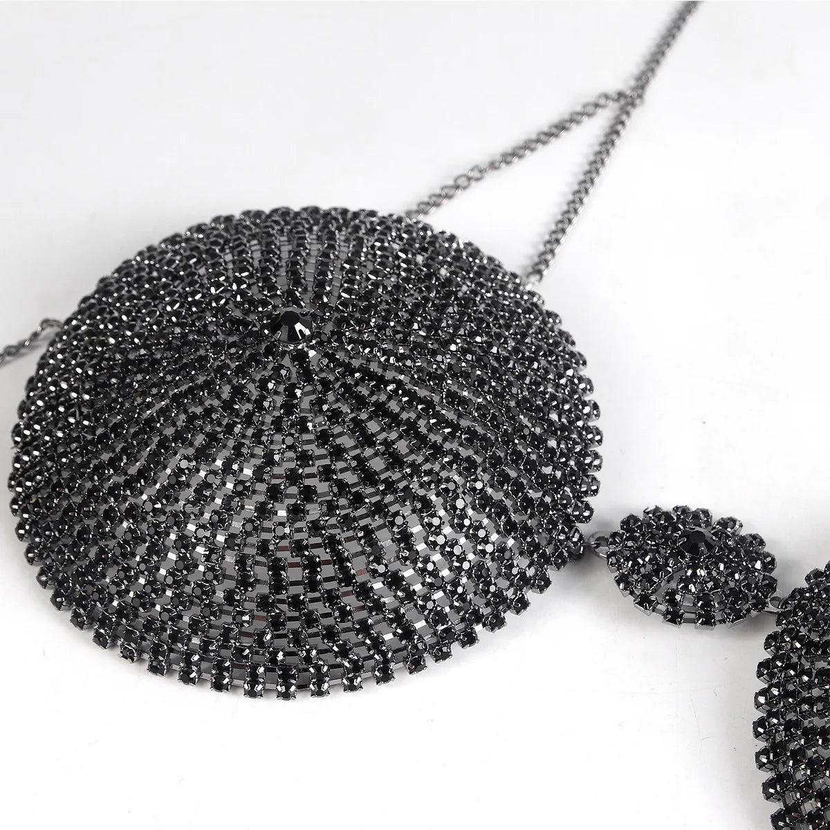 Black Rhinestone Circle Bra Body Chain