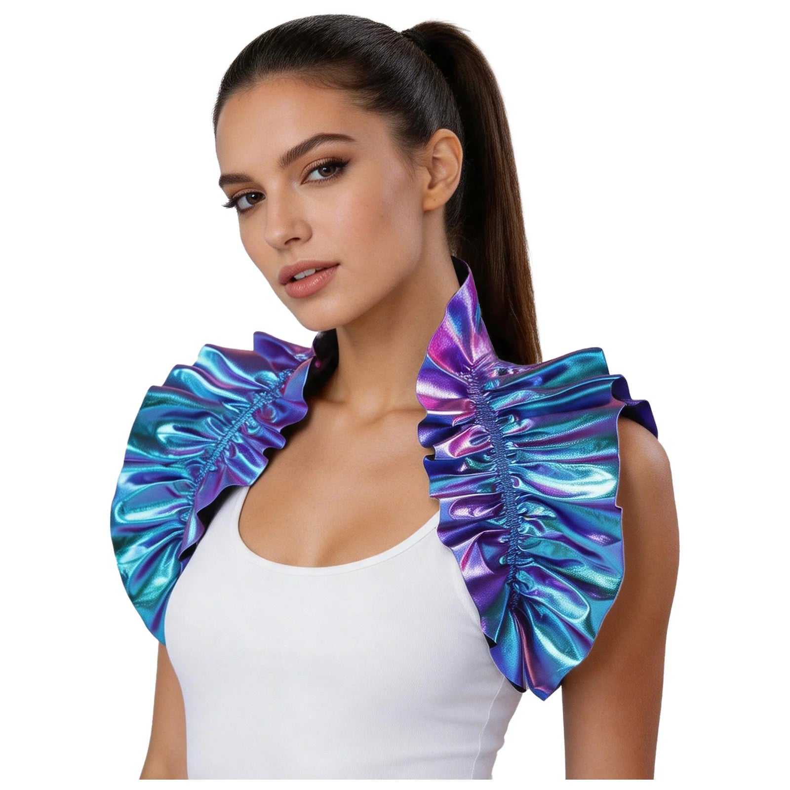 Metallic Ruffled Renaissance Neck Shrug Holographic Victorian Shoulder Capelet