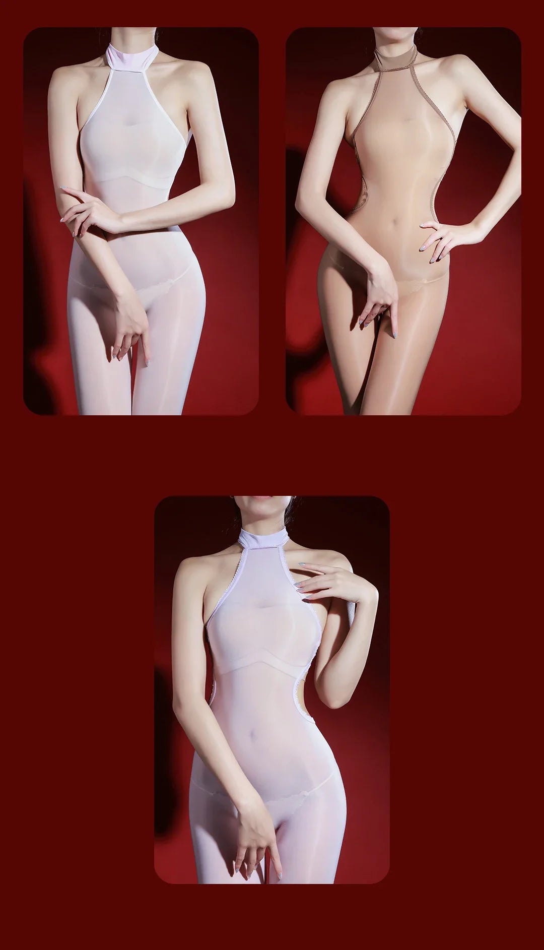 5D 912 PIN Backless Halter Bodysuit Women Backless Jumpsuit Oil Shiny Glossy Elastic Yoga Shaping  Tights Maid Party Leotard