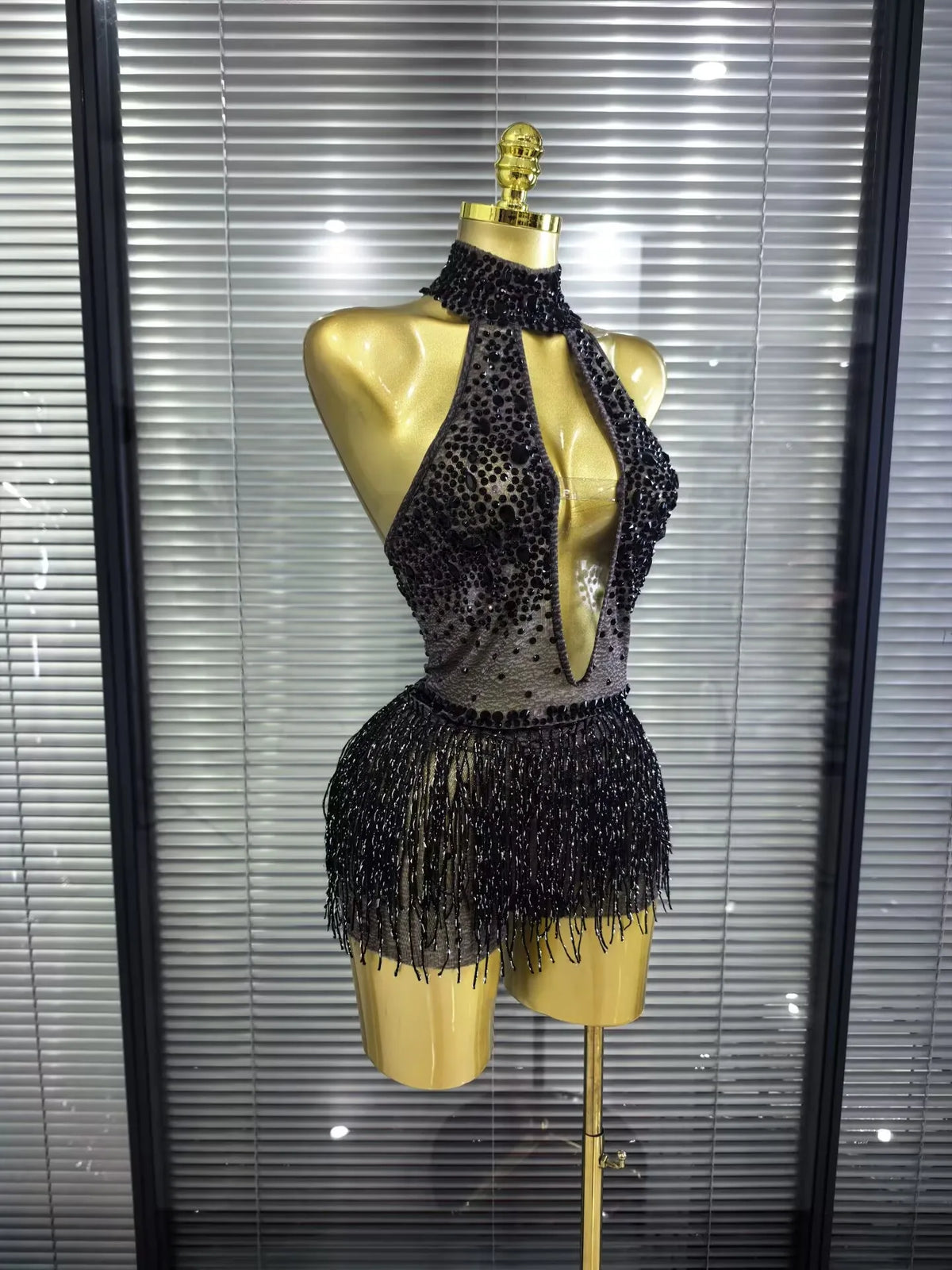 Women Sexy Mesh See Through Shining Sequins Tassels Bodycon Bodysuit Nightclub Party Celebrate Performance Costumes