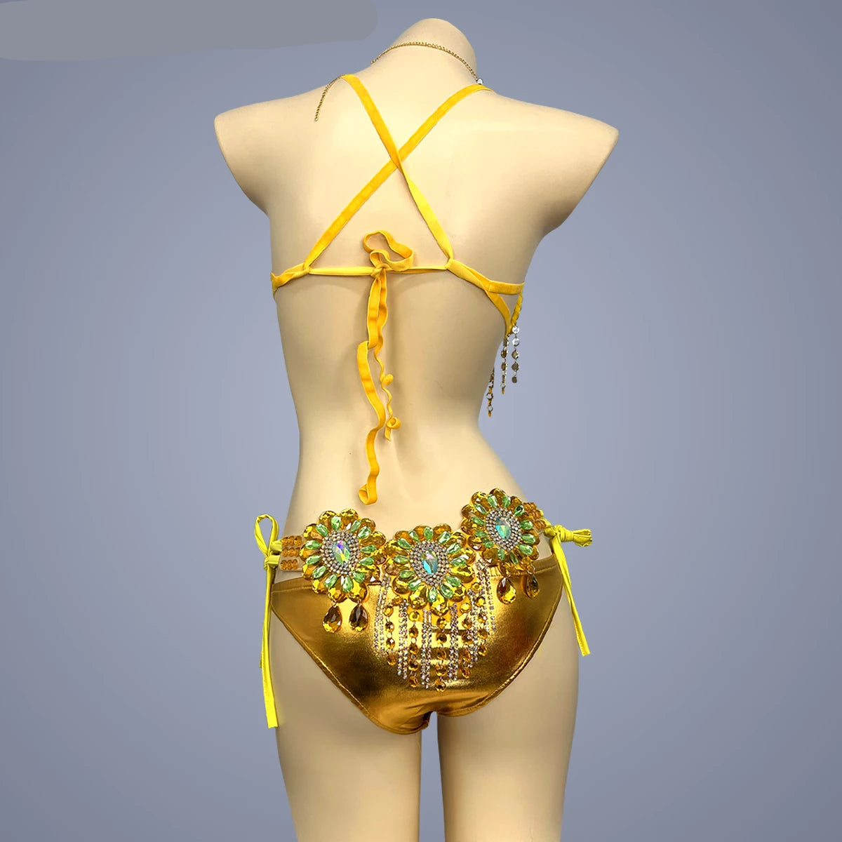 Sparkly Samba Carnival Stone Wire Bra, Belt & Necklace Three-Piece Costume Set
