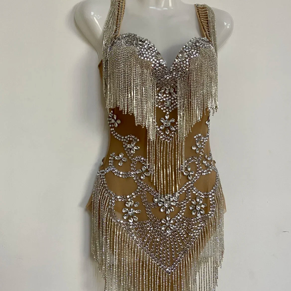 Rhinestone Tassel Chain Performance Dress