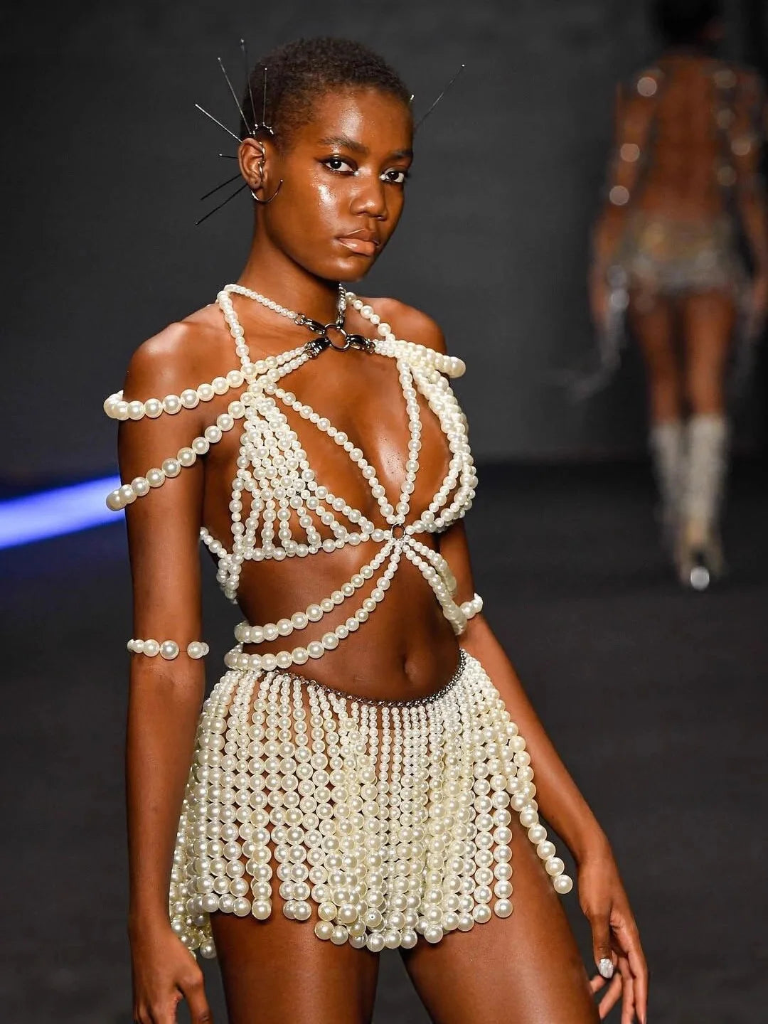 Pearl-Look Shoulder Bra & Chain Skirt Jewelry