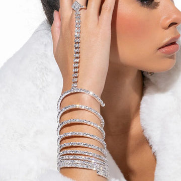 Layered Rhinestone Finger Chain Bracelet