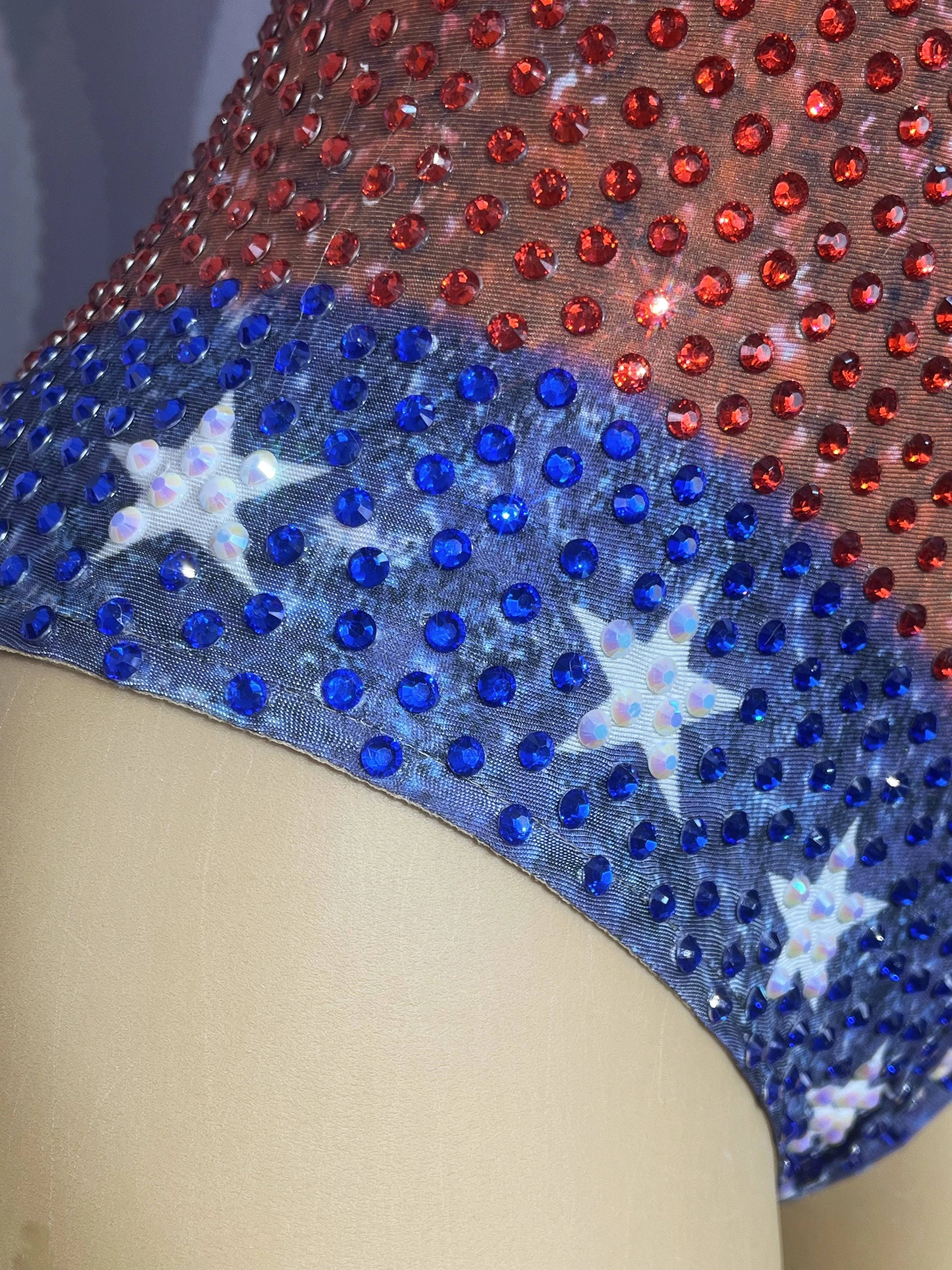 Twinkling Rhinestone Stars High-Cut Stage Bodysuit Dance Performance Leotard