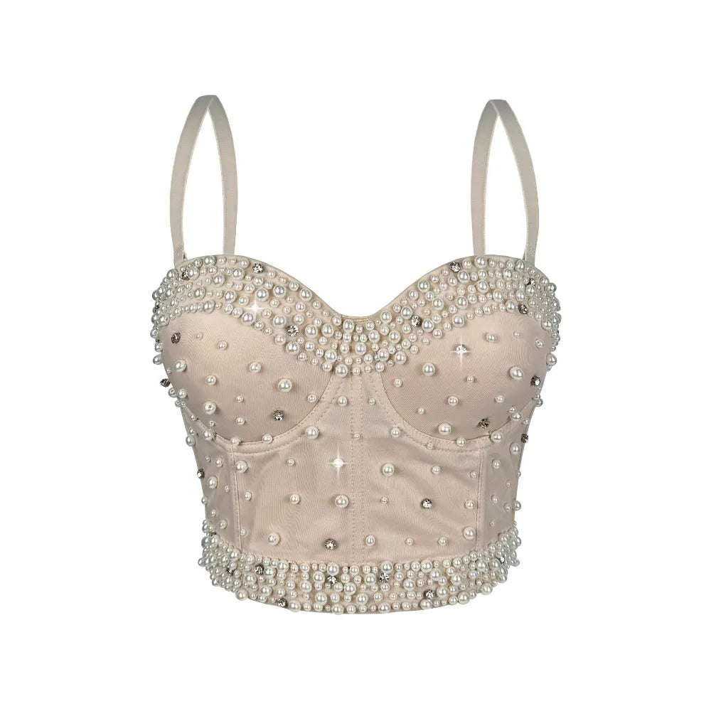Sparkly Rhinestone Corset Crop Top Showgirl Stage Performance Camisole Bustier