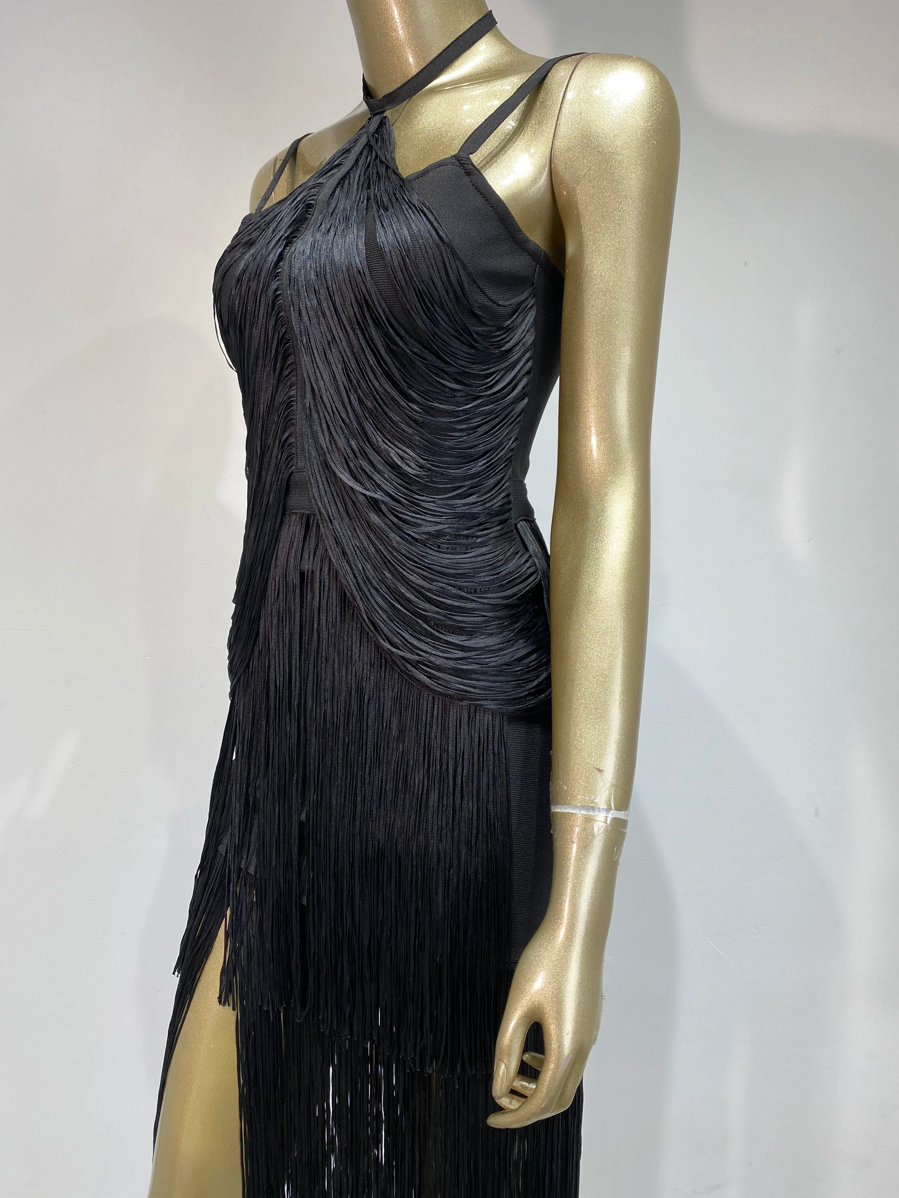 Double-Layer Fringe Bandage Ankle-Length Evening Gown & Gala Dress