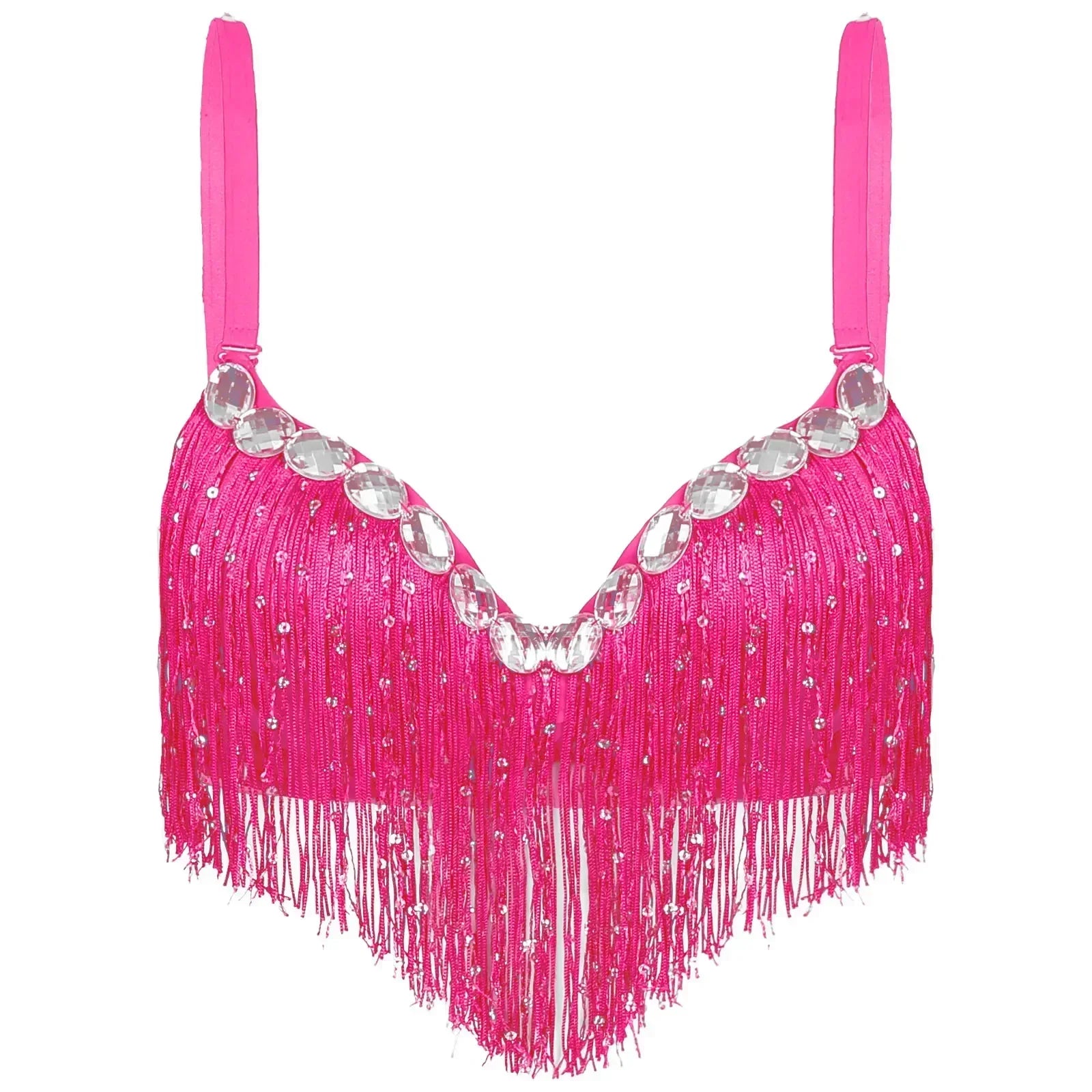 The Stardust Oasis Sirena – Sequined Tassel & Rhinestone Push-Up Belly Dance Bra Top
