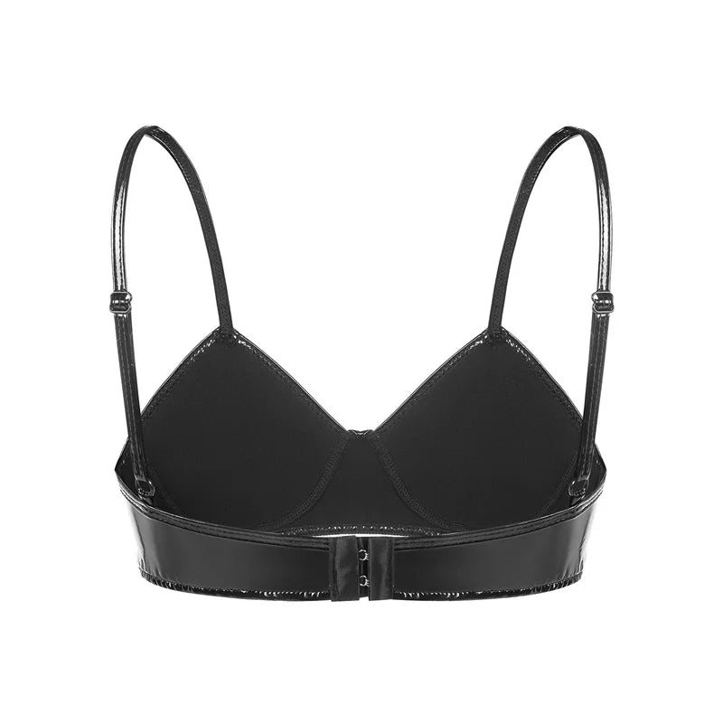 Women's Halter Shiny PVC Faux Leather Bustier Crop Top Bustier Bralette