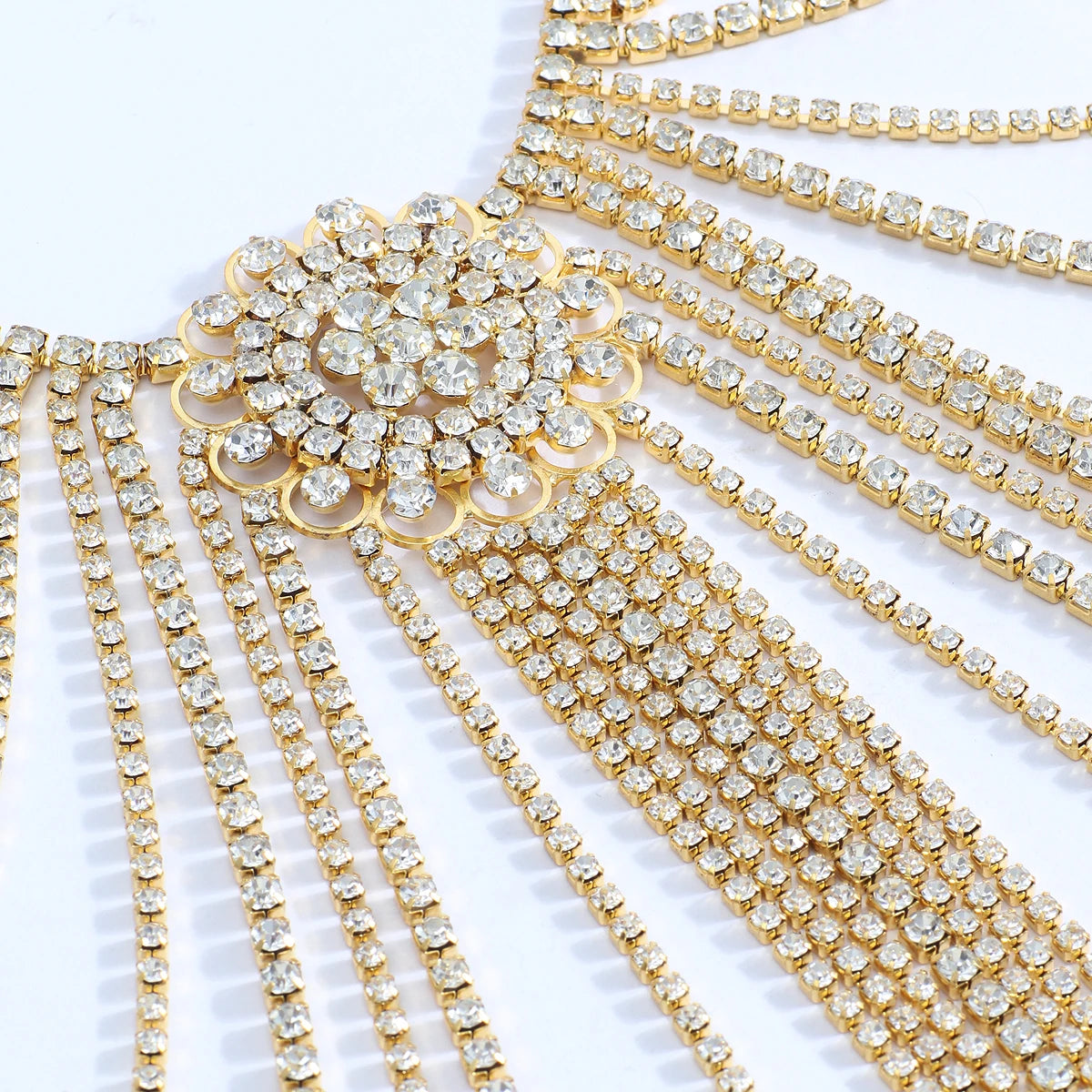Layered Rhinestone Tassel Waist Chain