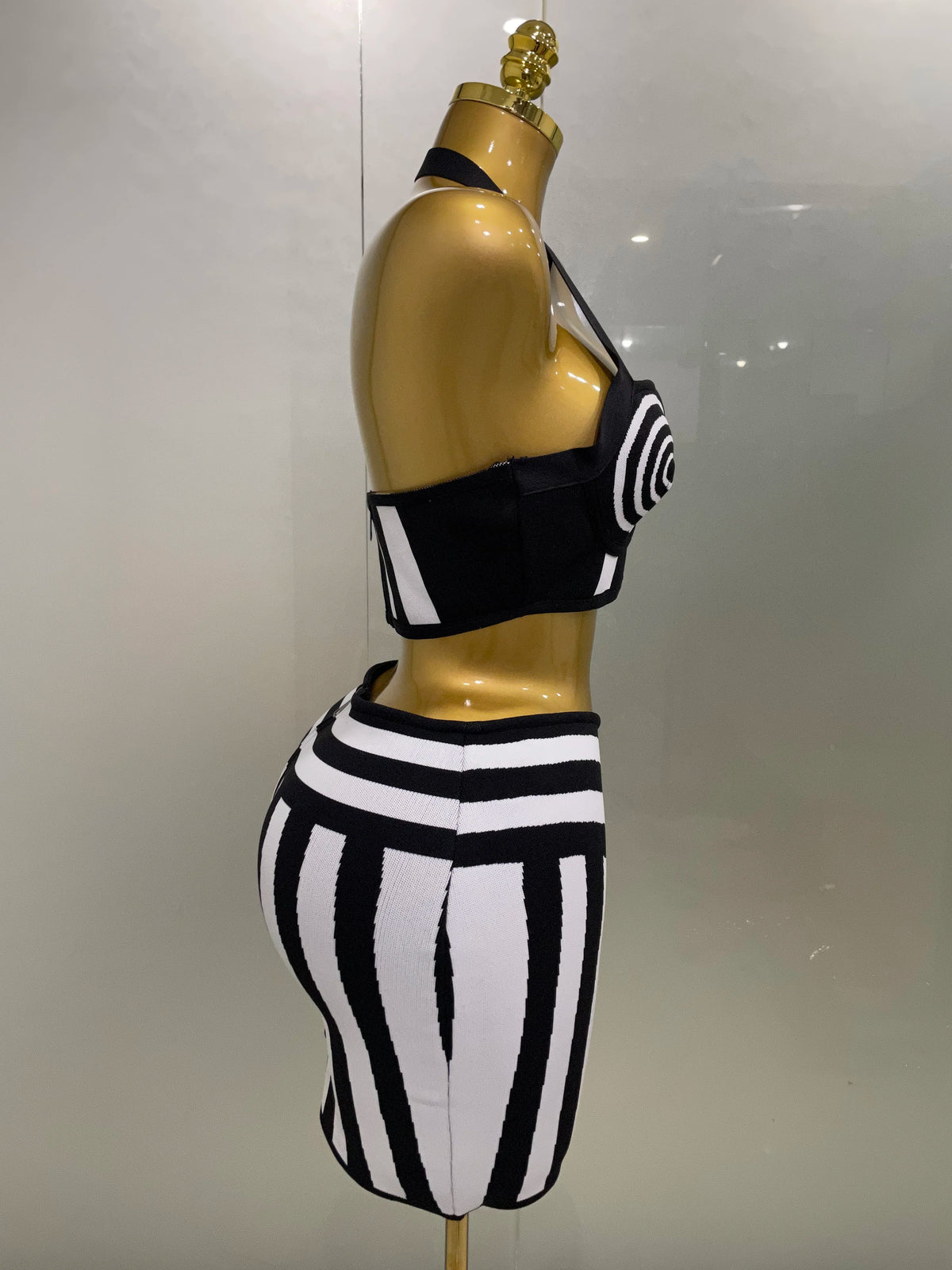 Black & White Striped Two-Piece Skirt Set
