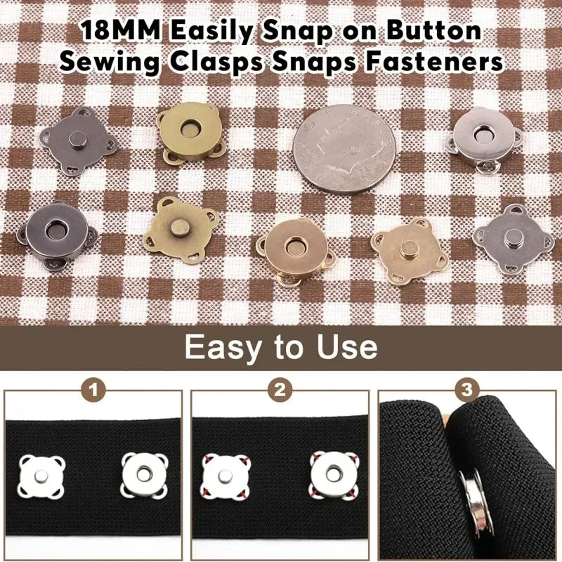Magnetic Snap Fastener Clasps & Buttons for Bags, Purses & DIY Crafts