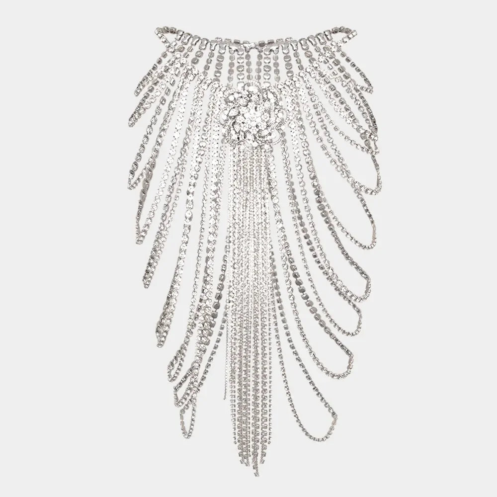 Floral Rhinestone Fringe Chain Skirt