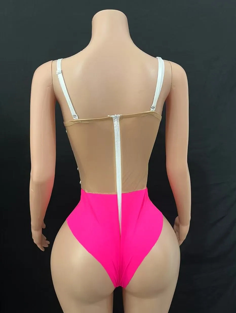 Multi-Colored Triangle Halter Bodysuit & Stage Performance Dancewear
