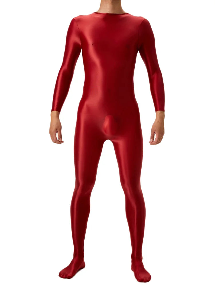 Sexy Candy Color Oil Glossy Shiny Shapping Bodysuit Stain Smooth Sheer See Through Sexy Tights Elastic Fitness Leotard