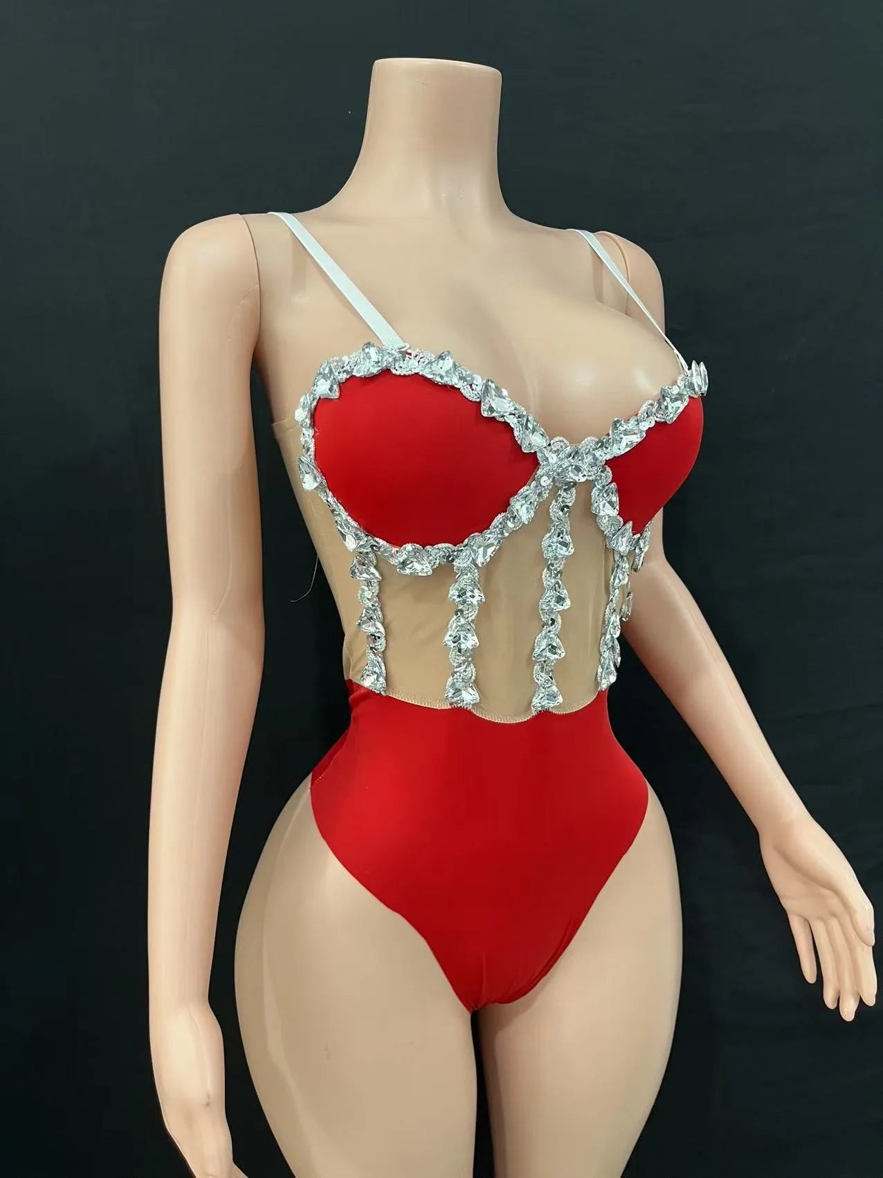 Multi-Colored Triangle Halter Bodysuit & Stage Performance Dancewear