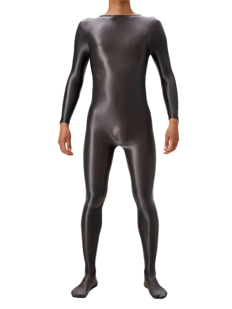 Sexy Candy Color Oil Glossy Shiny Shapping Bodysuit Stain Smooth Sheer See Through Sexy Tights Elastic Fitness Leotard