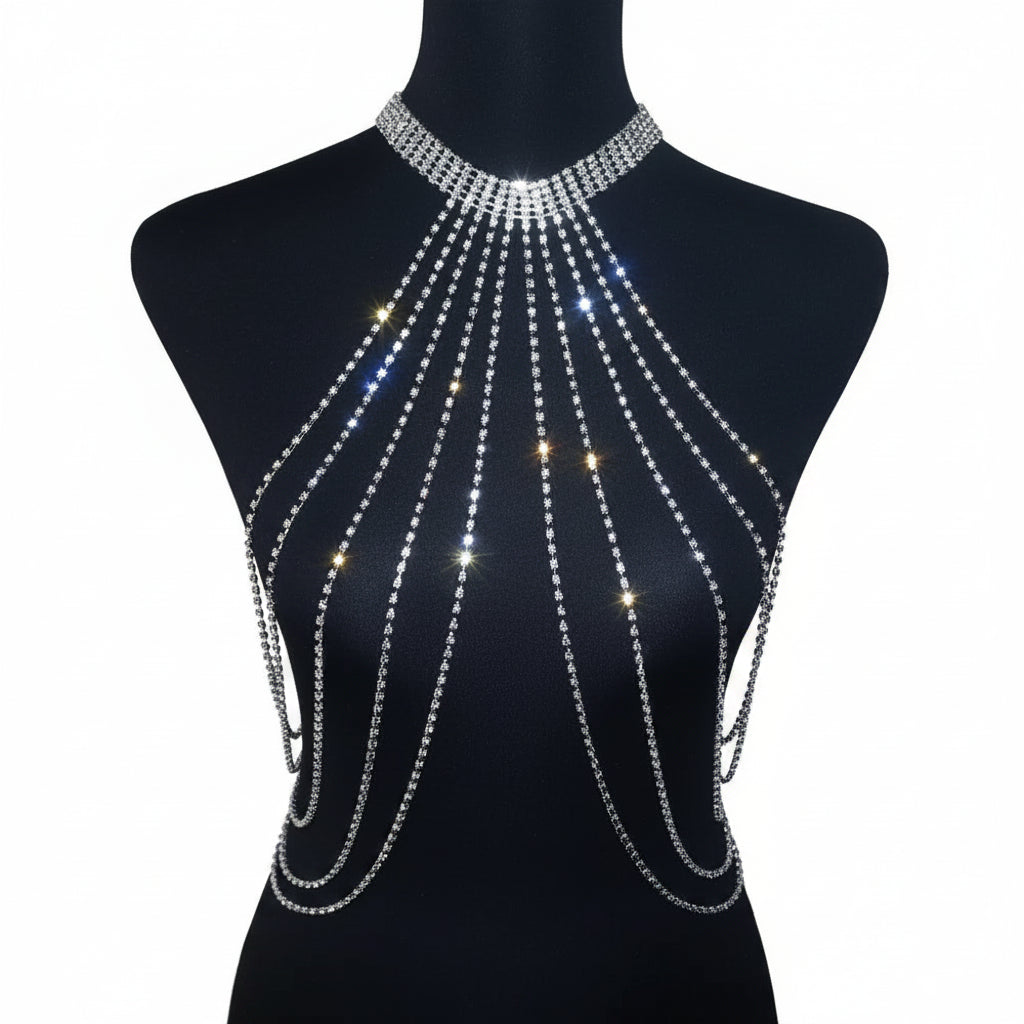 Dazzling Crystal Neck-to-Waist Chest Chain & Lumbar Body Jewelry
