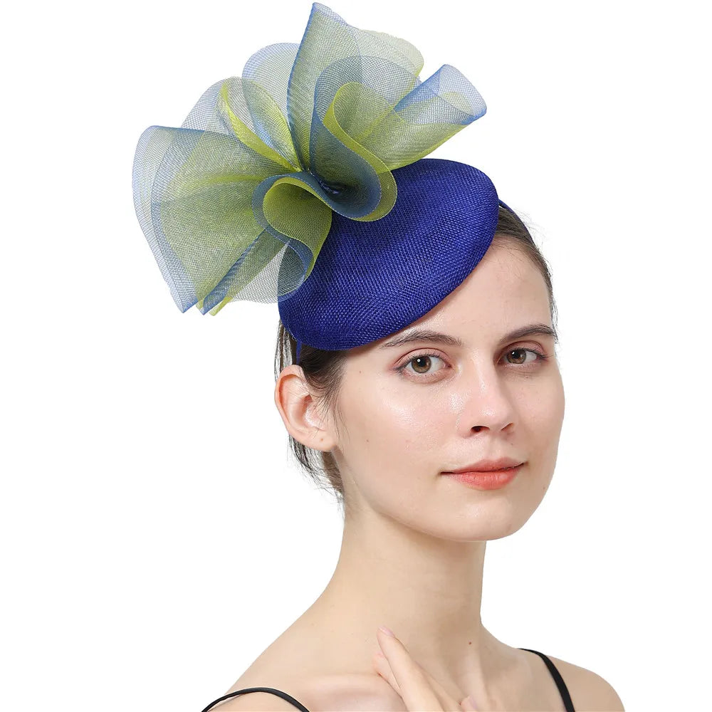 18cm Two-Tone Floral Bow Sinamay Fascinator Kentucky Derby Tea Party Pillbox Hat