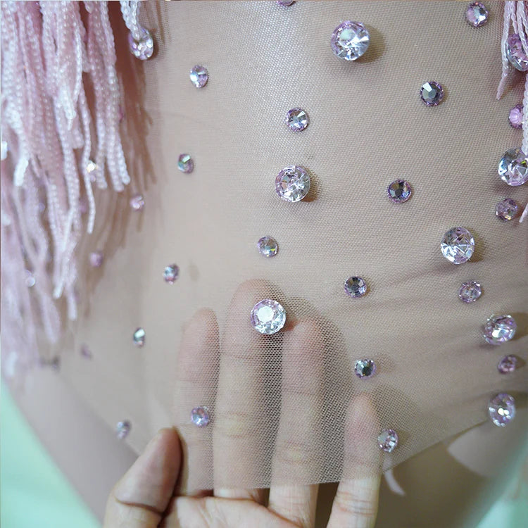 Rhinestone Tassel Fringe Jacket And Dress Costume Set