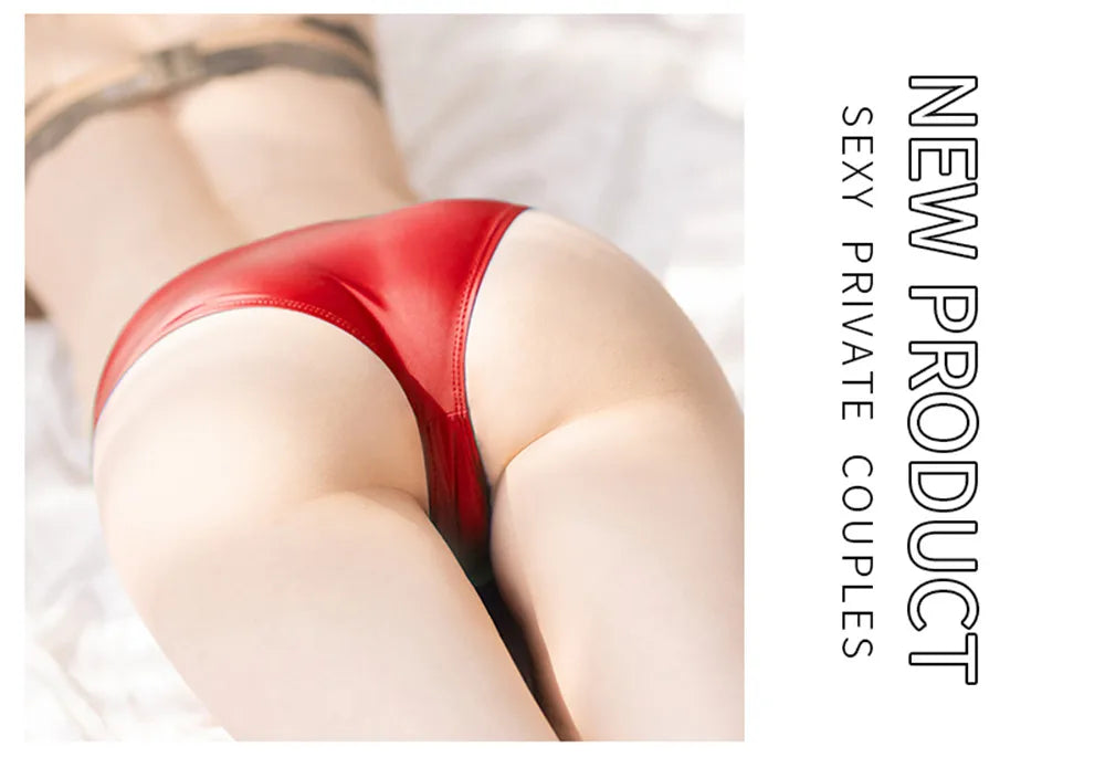 Sexy Smooth Shiny High Waist G-string Sheer See Through Brief Candy Color Elastic T-Back Oil Thong UnderWear Erotic Lingerie