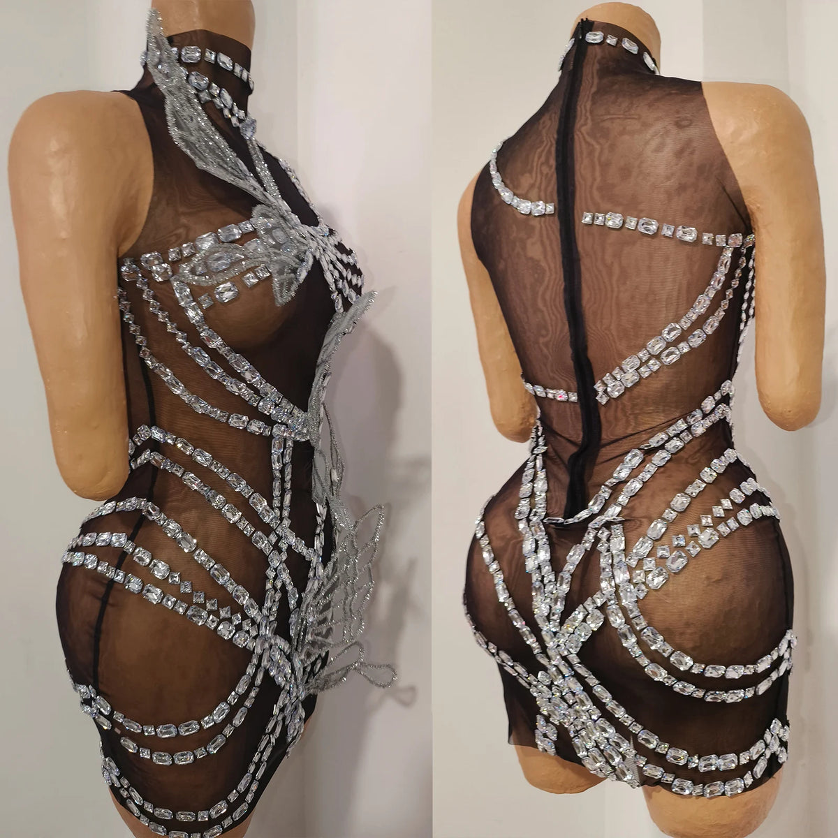 High-End Festival Fairy Butterfly Jumpsuit Wing Water Diamond Birthday Party Nightclub Dance Costume Stage