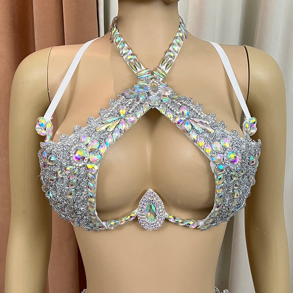 Sparkly Crystal Wire Bra Halter Top Samba Carnival Costume