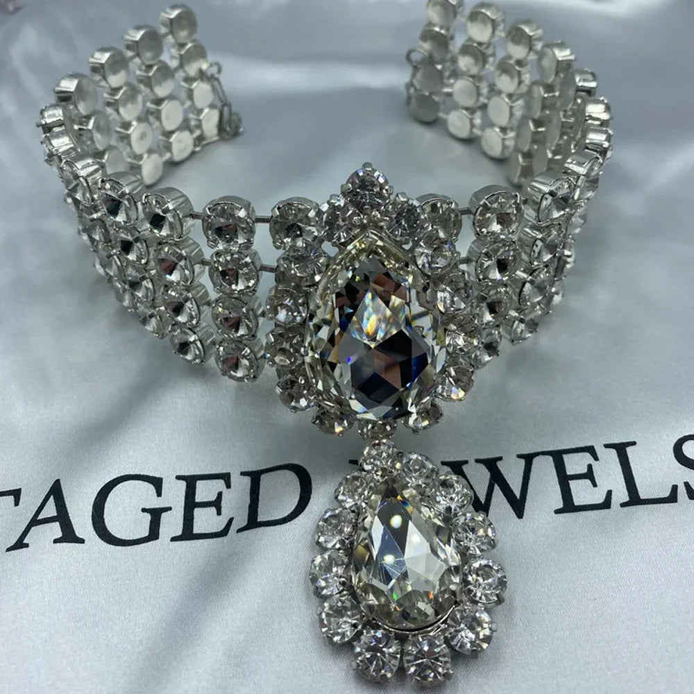 Layered Teardrop Rhinestone Statement Necklace