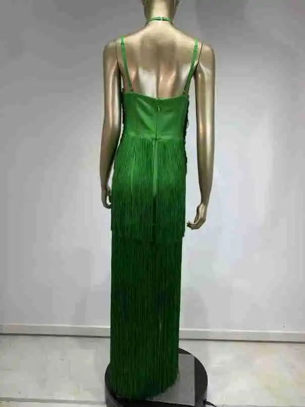Double-Layer Fringe Bandage Ankle-Length Evening Gown & Gala Dress