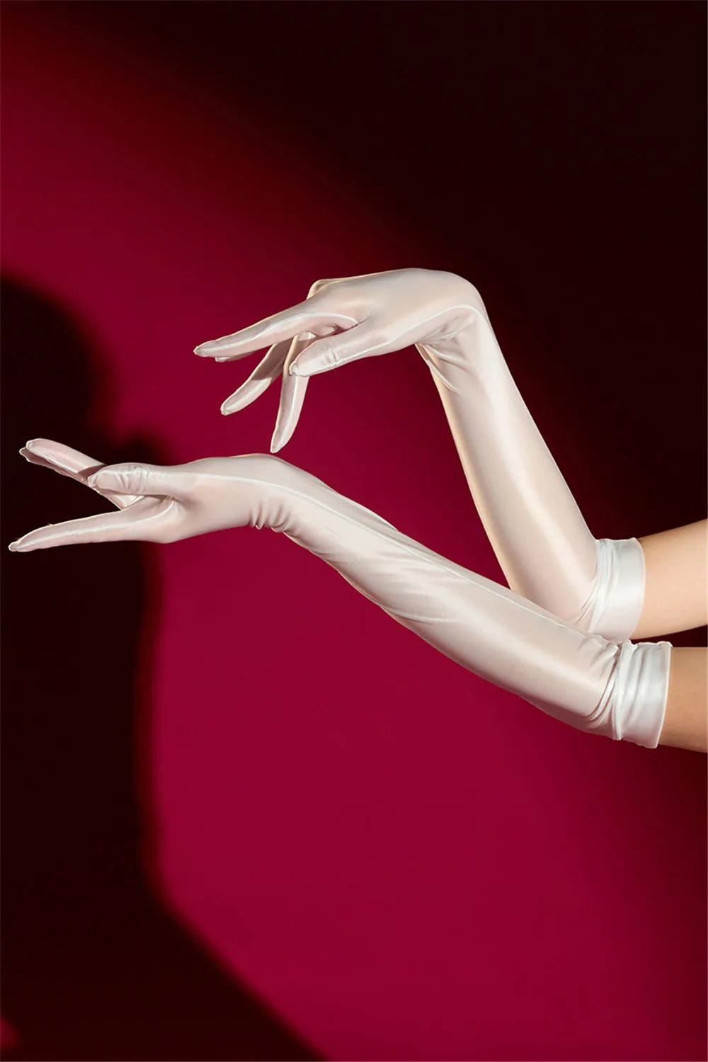 Oil Glossy Satin Smooth Five-Finger Long Elbow Gloves High-Stretch Luxury Evening Gloves