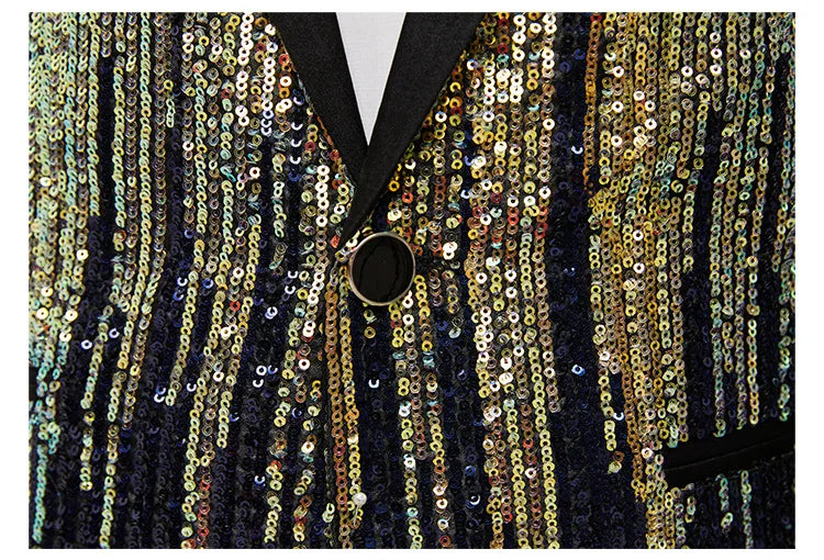 Men's Luxury Gradient Sequin Blazer Shawl Lapel Formal Stage Tuxedo Jacket