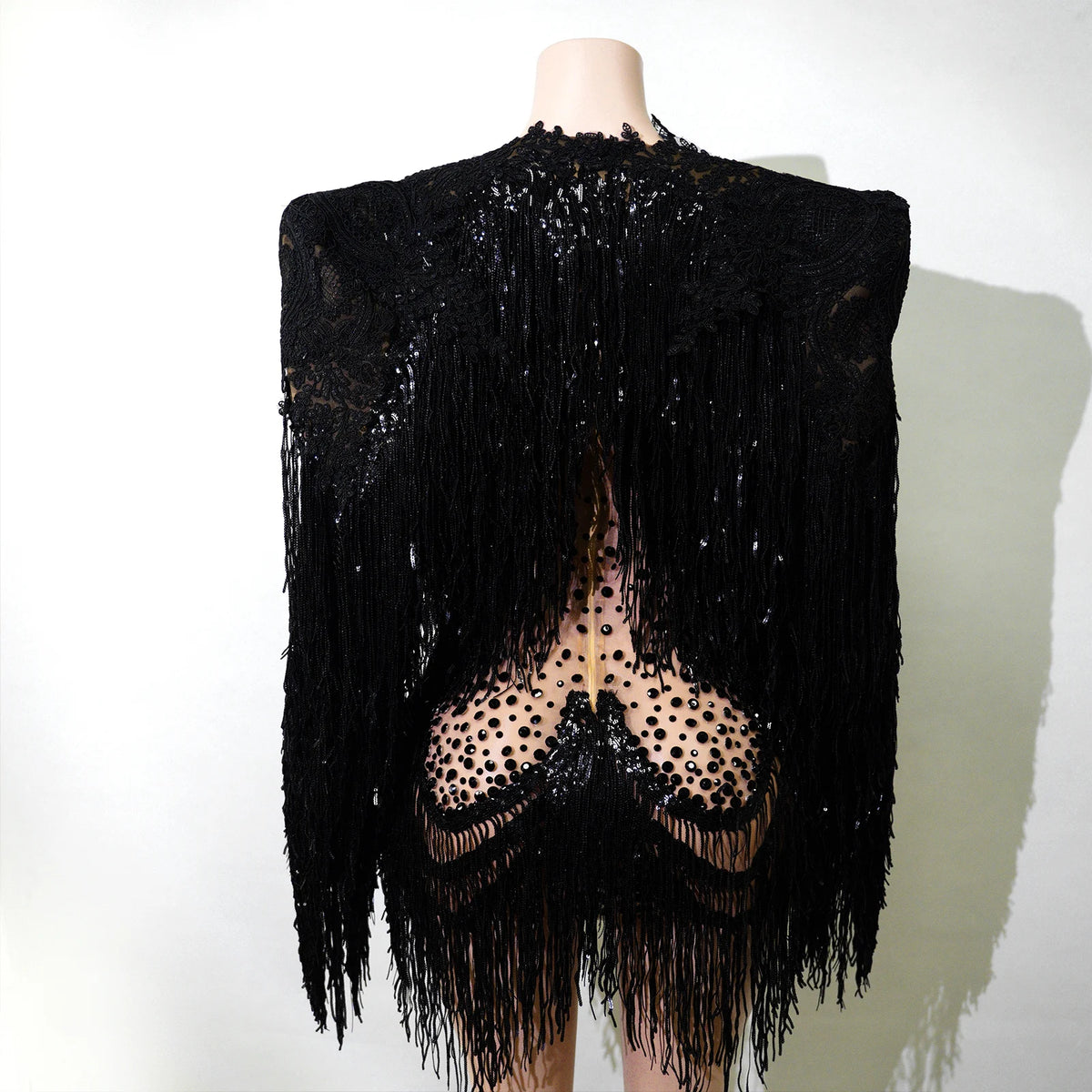 Rhinestone Tassel Fringe Jacket And Dress Costume Set