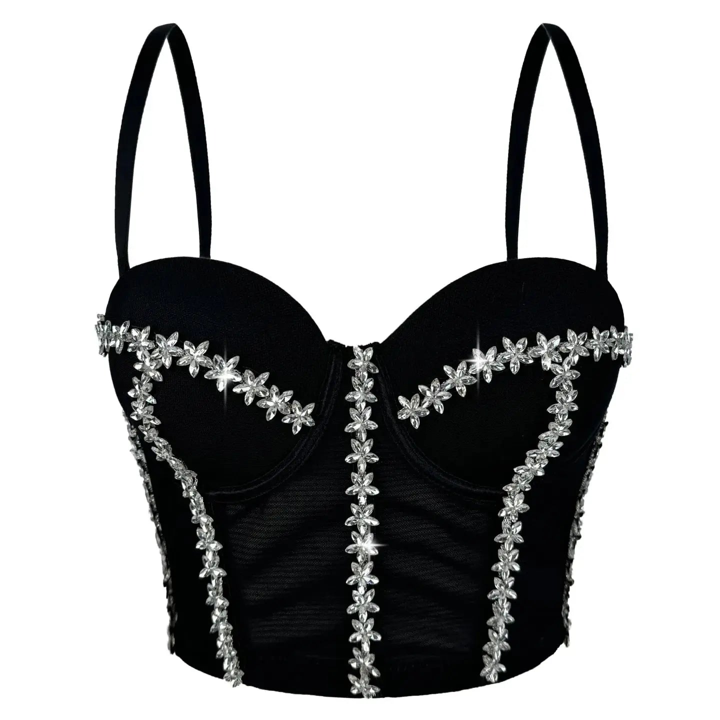 Crystal Embroidered Bustier Corset Crop Top Evening Party Stage Bralette
