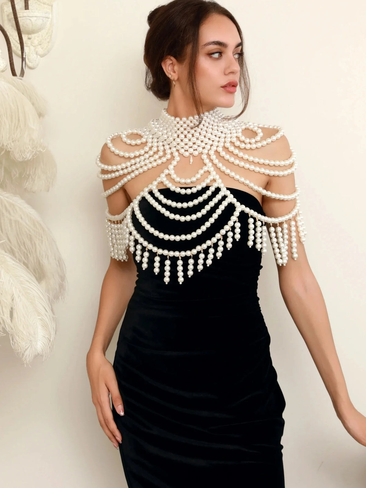 Layered Pearl-Look Shoulder Shawl