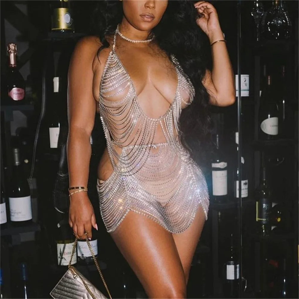 Multilayer Rhinestone Stage Bra Chain